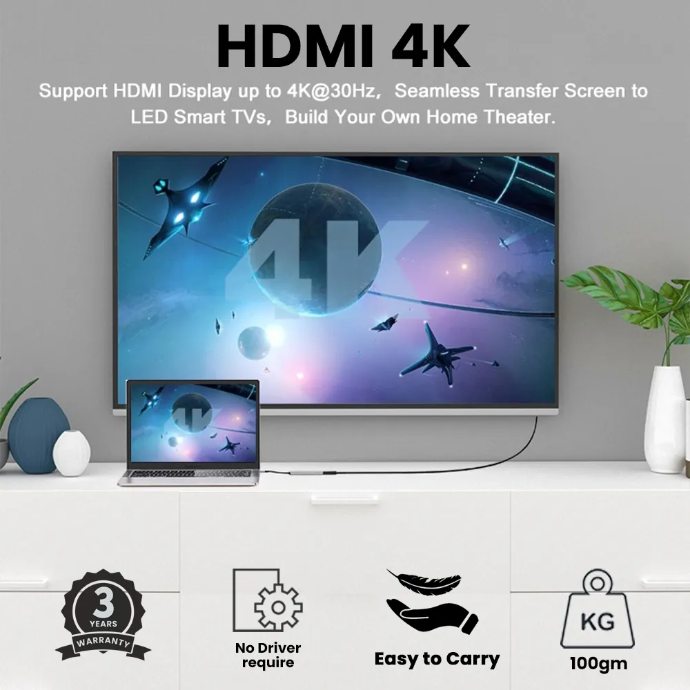 EVM TYPE C HUB Dock 8 in 1 (HDMI | USB | LAN | TF | SD CARD | TYPE-C) view 5